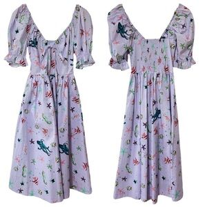 NWT Hill House The Ophelia Midi Nap Dress Size XS Purple Sea Creatures NWT